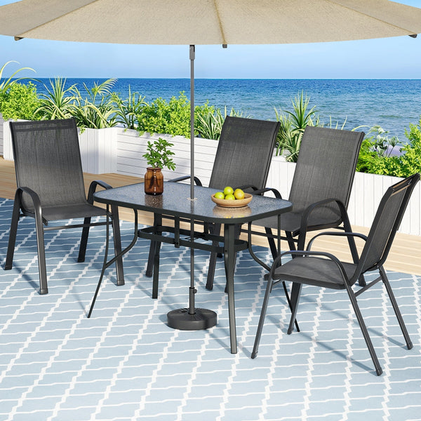 Gardeon 5PC Outdoor Dining Set Table and Chairs Patio Furniture Bistro Set Garden Black Awezingly