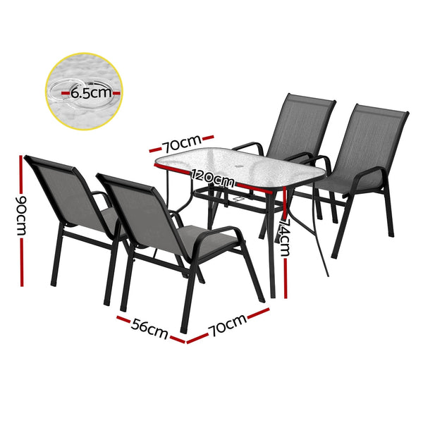 Gardeon 5PC Outdoor Dining Set Table and Chairs Patio Furniture Bistro Set Garden Grey Awezingly