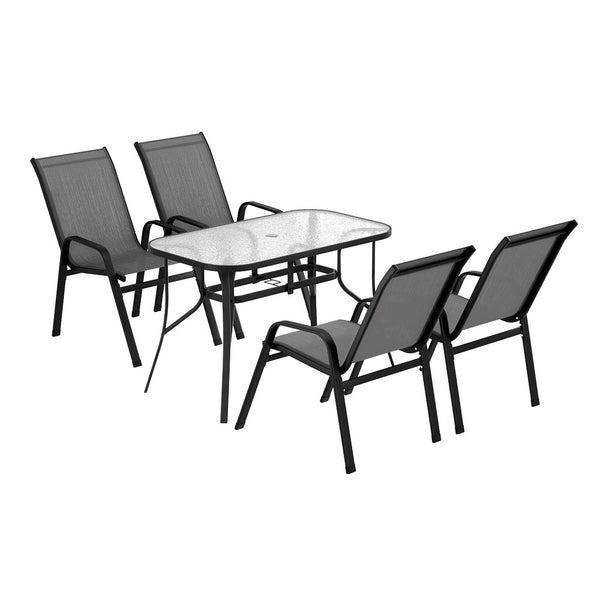 Gardeon 5PC Outdoor Dining Set Table and Chairs Patio Furniture Bistro Set Garden Grey Awezingly