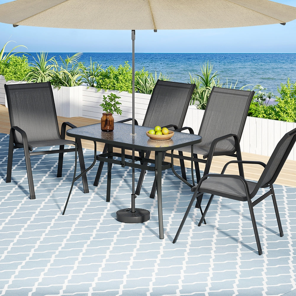 Gardeon 5PC Outdoor Dining Set Table and Chairs Patio Furniture Bistro Set Garden Grey Awezingly