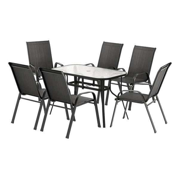 Gardeon 7PC Outdoor Dining Set Table and Chairs Patio Furniture Garden Bistro Set Black Awezingly