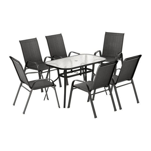 Gardeon 7PC Outdoor Dining Set Table and Chairs Patio Furniture Garden Bistro Set Black Awezingly