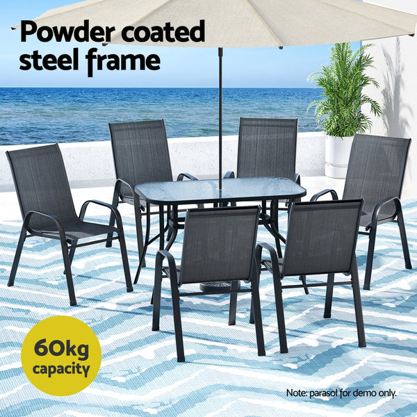 Gardeon 7PC Outdoor Dining Set Table and Chairs Patio Furniture Garden Bistro Set Black Awezingly