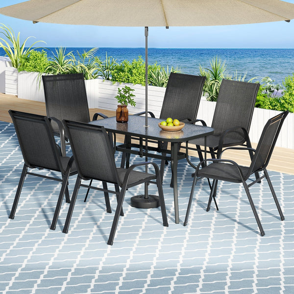 Gardeon 7PC Outdoor Dining Set Table and Chairs Patio Furniture Garden Bistro Set Black Awezingly