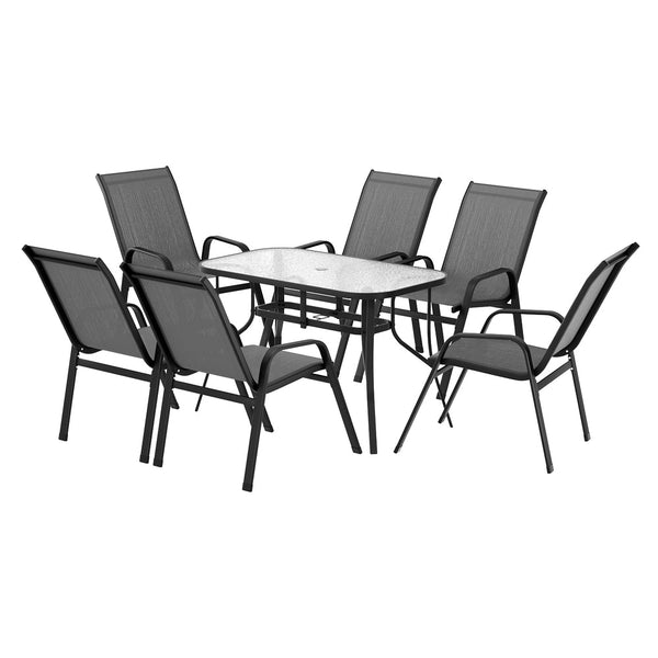 Gardeon 7PC Outdoor Dining Set Table and Chairs Patio Furniture Garden Bistro Set Grey Awezingly