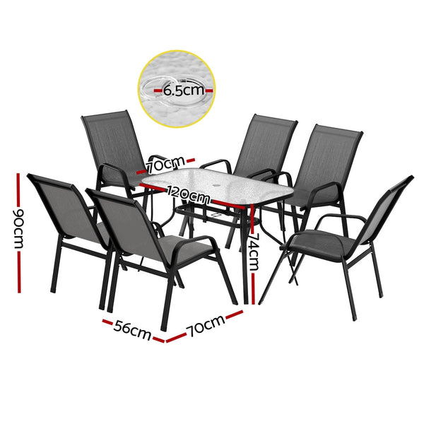 Gardeon 7PC Outdoor Dining Set Table and Chairs Patio Furniture Garden Bistro Set Grey Awezingly
