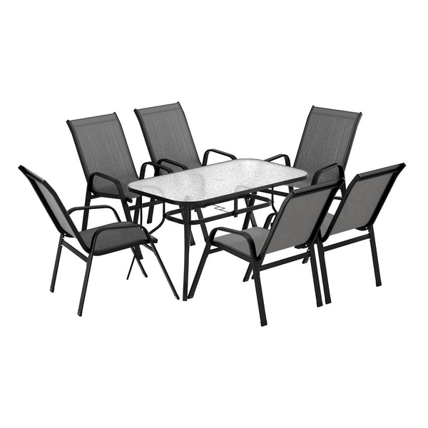 Gardeon 7PC Outdoor Dining Set Table and Chairs Patio Furniture Garden Bistro Set Grey Awezingly