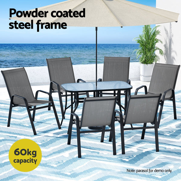 Gardeon 7PC Outdoor Dining Set Table and Chairs Patio Furniture Garden Bistro Set Grey Awezingly