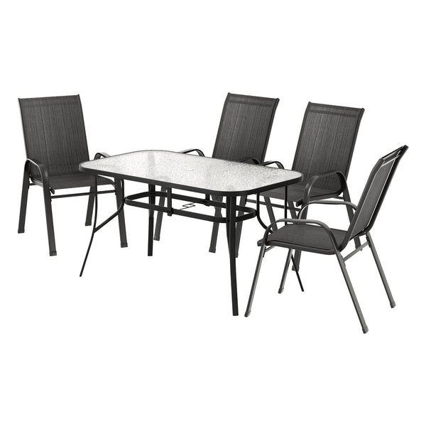 Gardeon 5PC Outdoor Dining Set Table and Chairs Patio Furniture Bistro Set Garden Black Awezingly