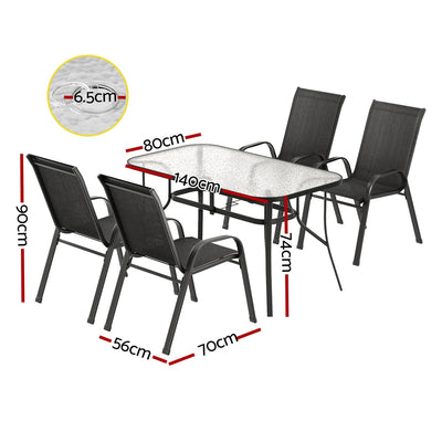 Gardeon 5PC Outdoor Dining Set Table and Chairs Patio Furniture Bistro Set Garden Black