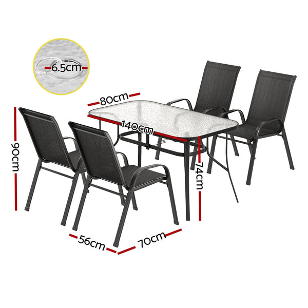Gardeon 5PC Outdoor Dining Set Table and Chairs Patio Furniture Bistro Set Garden Black Awezingly