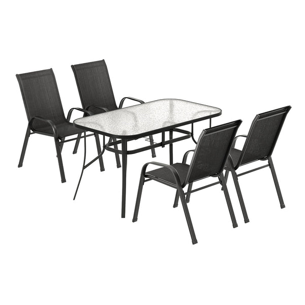 Gardeon 5PC Outdoor Dining Set Table and Chairs Patio Furniture Bistro Set Garden Black Awezingly