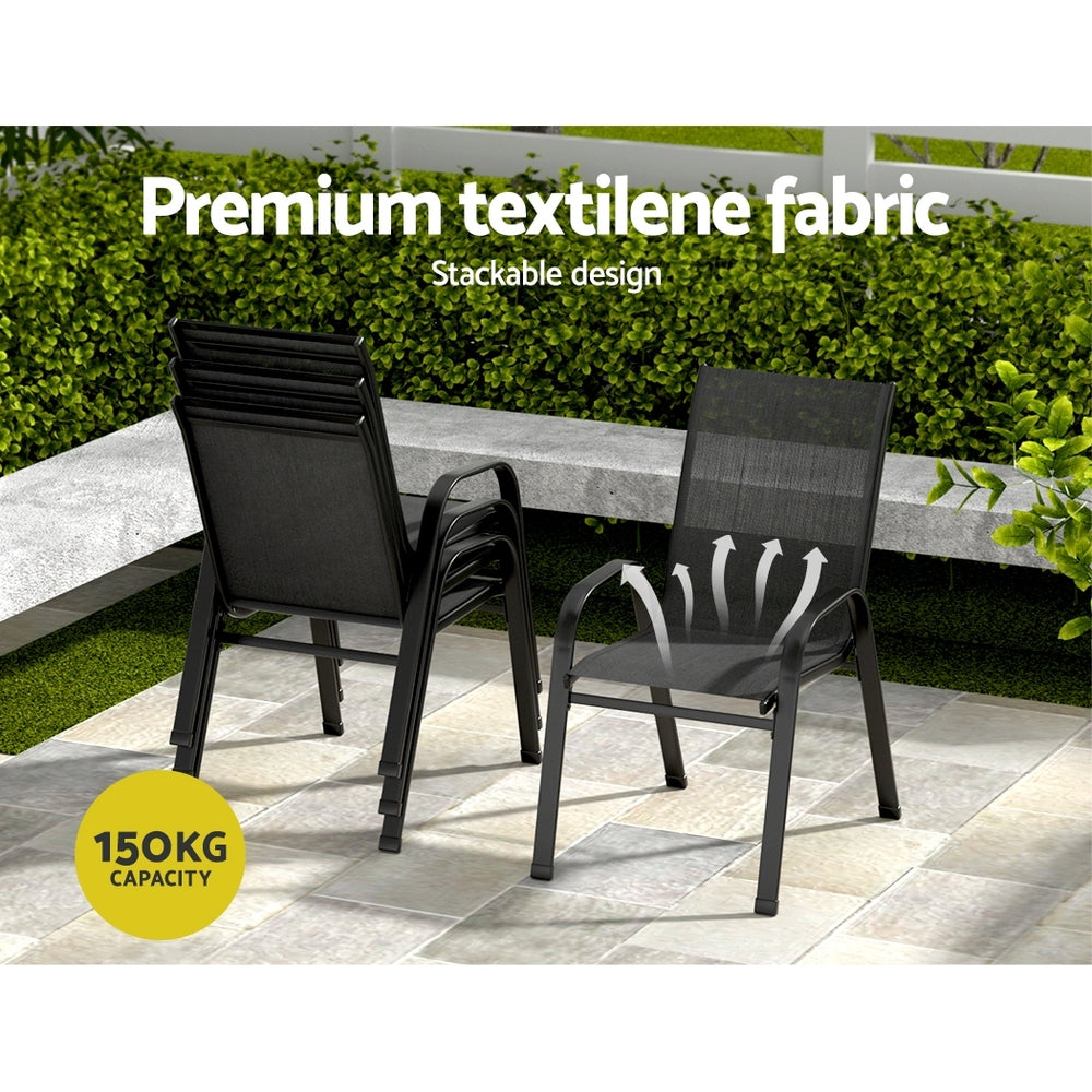 Gardeon 5PC Outdoor Dining Set Table and Chairs Patio Furniture Bistro Set Garden Black Awezingly