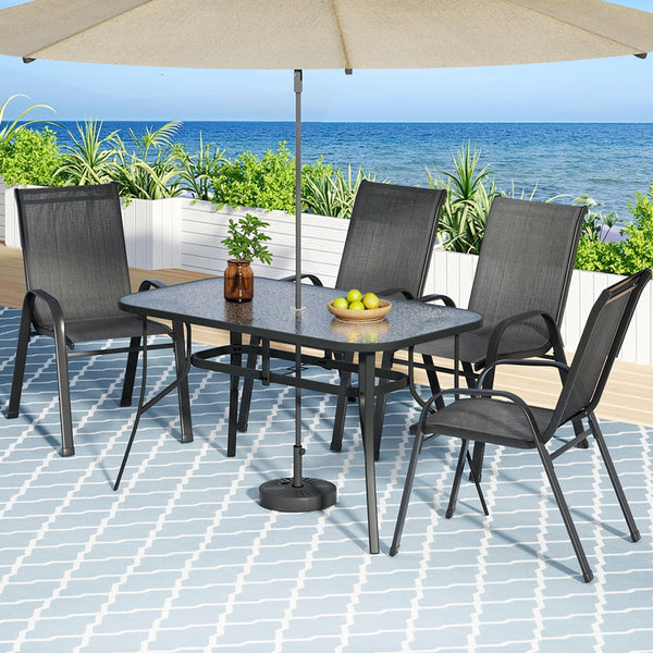 Gardeon 5PC Outdoor Dining Set Table and Chairs Patio Furniture Bistro Set Garden Black Awezingly