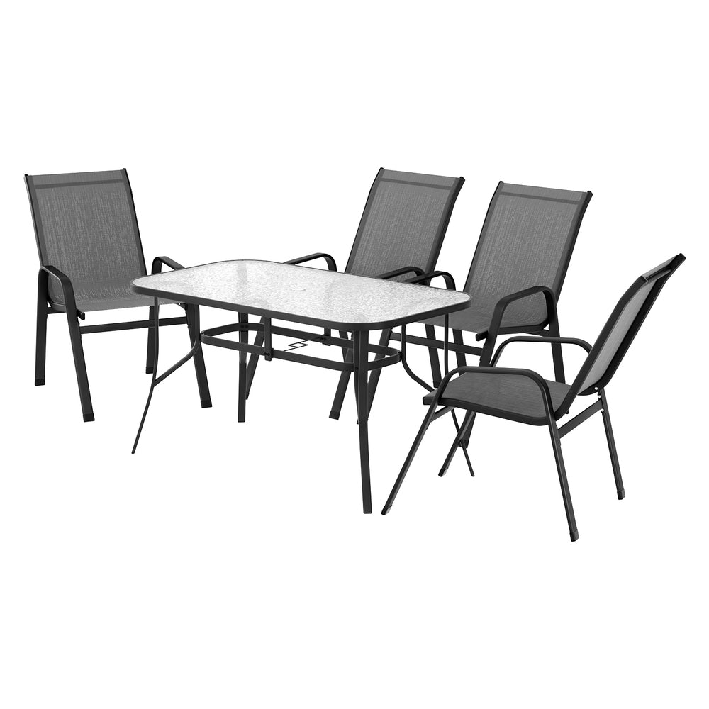 Gardeon 5PC Outdoor Dining Set Table and Chairs Patio Furniture Bistro Set Garden Grey Awezingly