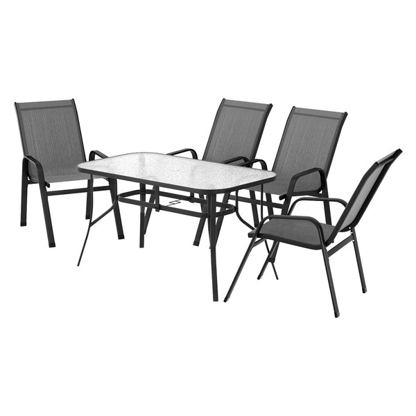 Gardeon 5PC Outdoor Dining Set Table and Chairs Patio Furniture Bistro Set Garden Grey Awezingly