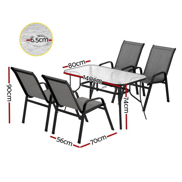 Gardeon 5PC Outdoor Dining Set Table and Chairs Patio Furniture Bistro Set Garden Grey Awezingly