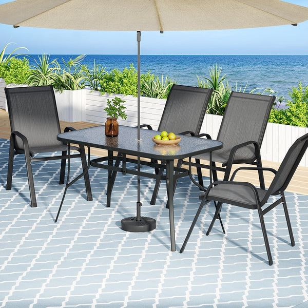 Gardeon 5PC Outdoor Dining Set Table and Chairs Patio Furniture Bistro Set Garden Grey Awezingly