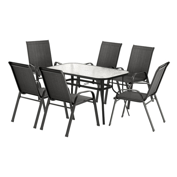 Gardeon 7PC Outdoor Dining Set Table and Chairs Patio Furniture Bistro Set Garden Black Awezingly