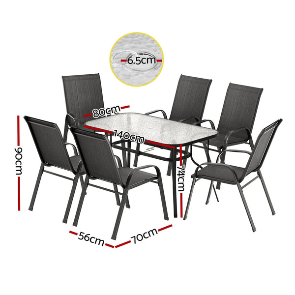Gardeon 7PC Outdoor Dining Set Table and Chairs Patio Furniture Bistro Set Garden Black Awezingly