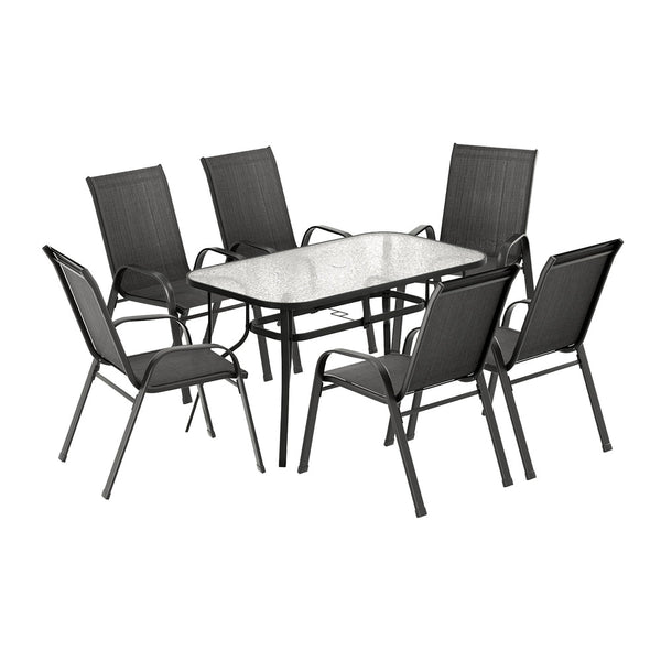 Gardeon 7PC Outdoor Dining Set Table and Chairs Patio Furniture Bistro Set Garden Black Awezingly