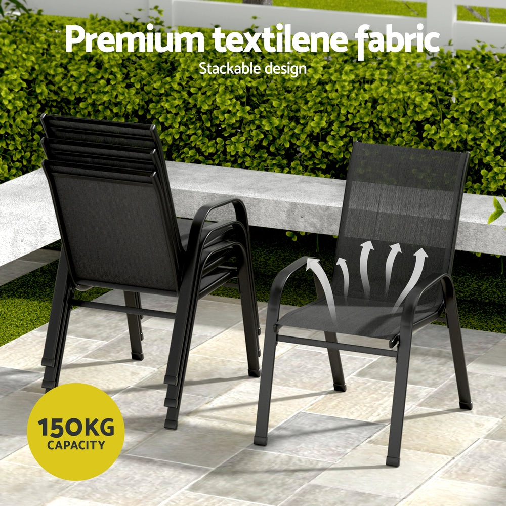 Gardeon 7PC Outdoor Dining Set Table and Chairs Patio Furniture Bistro Set Garden Black Awezingly