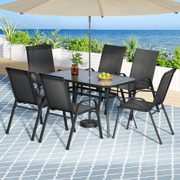 Gardeon 7PC Outdoor Dining Set Table and Chairs Patio Furniture Bistro Set Garden Black Awezingly
