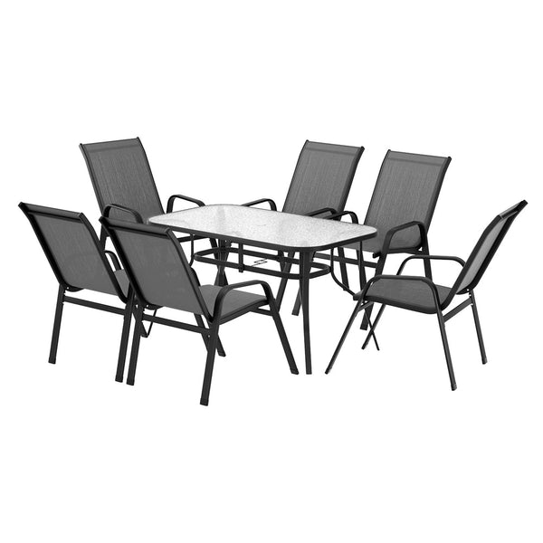 Gardeon 7PC Outdoor Dining Set Table and Chairs Patio Furniture Bistro Set Garden Grey Awezingly