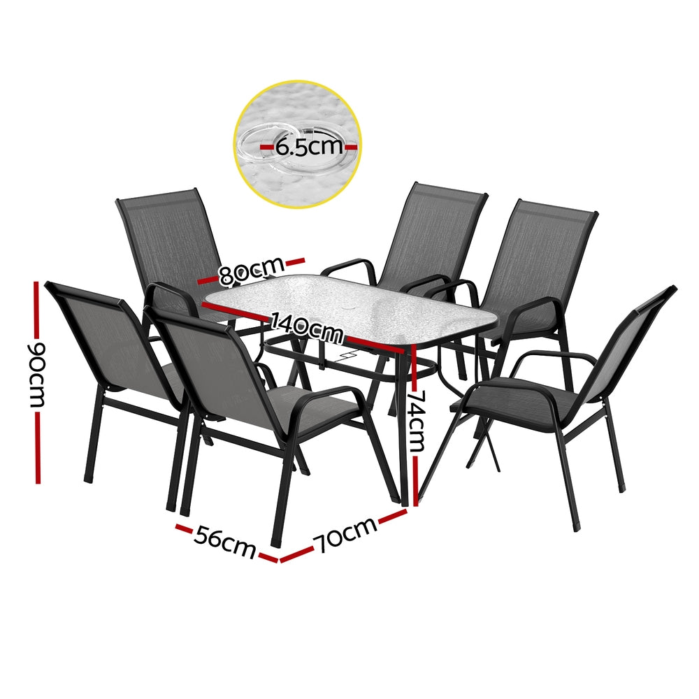 Gardeon 7PC Outdoor Dining Set Table and Chairs Patio Furniture Bistro Set Garden Grey Awezingly