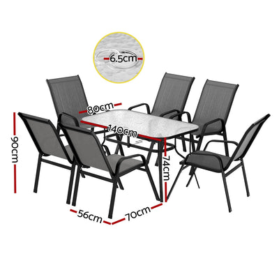 Gardeon 7PC Outdoor Dining Set Table and Chairs Patio Furniture Bistro Set Garden Grey