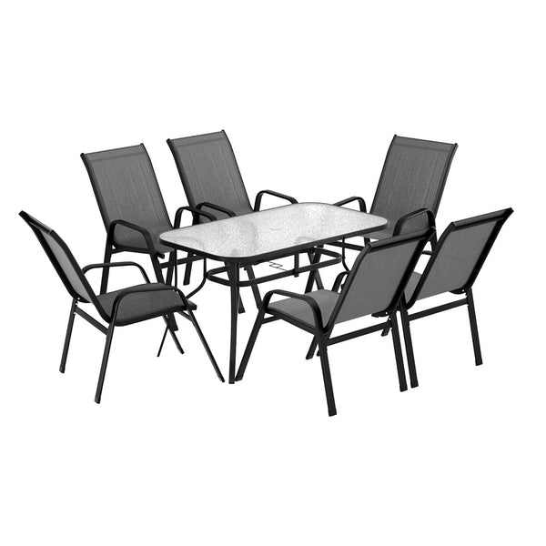 Gardeon 7PC Outdoor Dining Set Table and Chairs Patio Furniture Bistro Set Garden Grey Awezingly