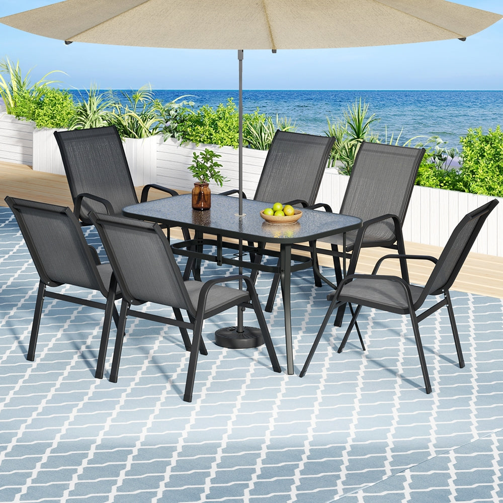 Gardeon 7PC Outdoor Dining Set Table and Chairs Patio Furniture Bistro Set Garden Grey Awezingly