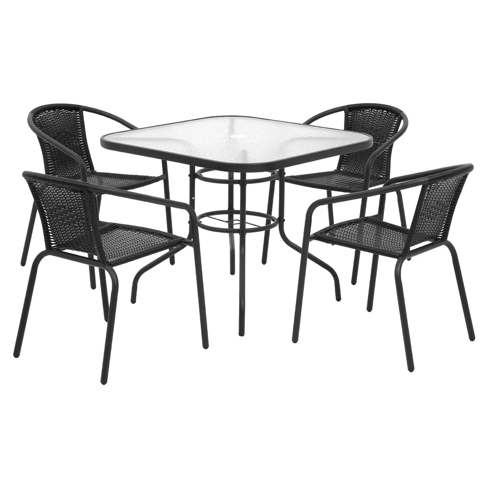 Gardeon Outdoor Dining Set 5 Piece Steel Stackable Chairs Table Patio Furniture Gardeon
