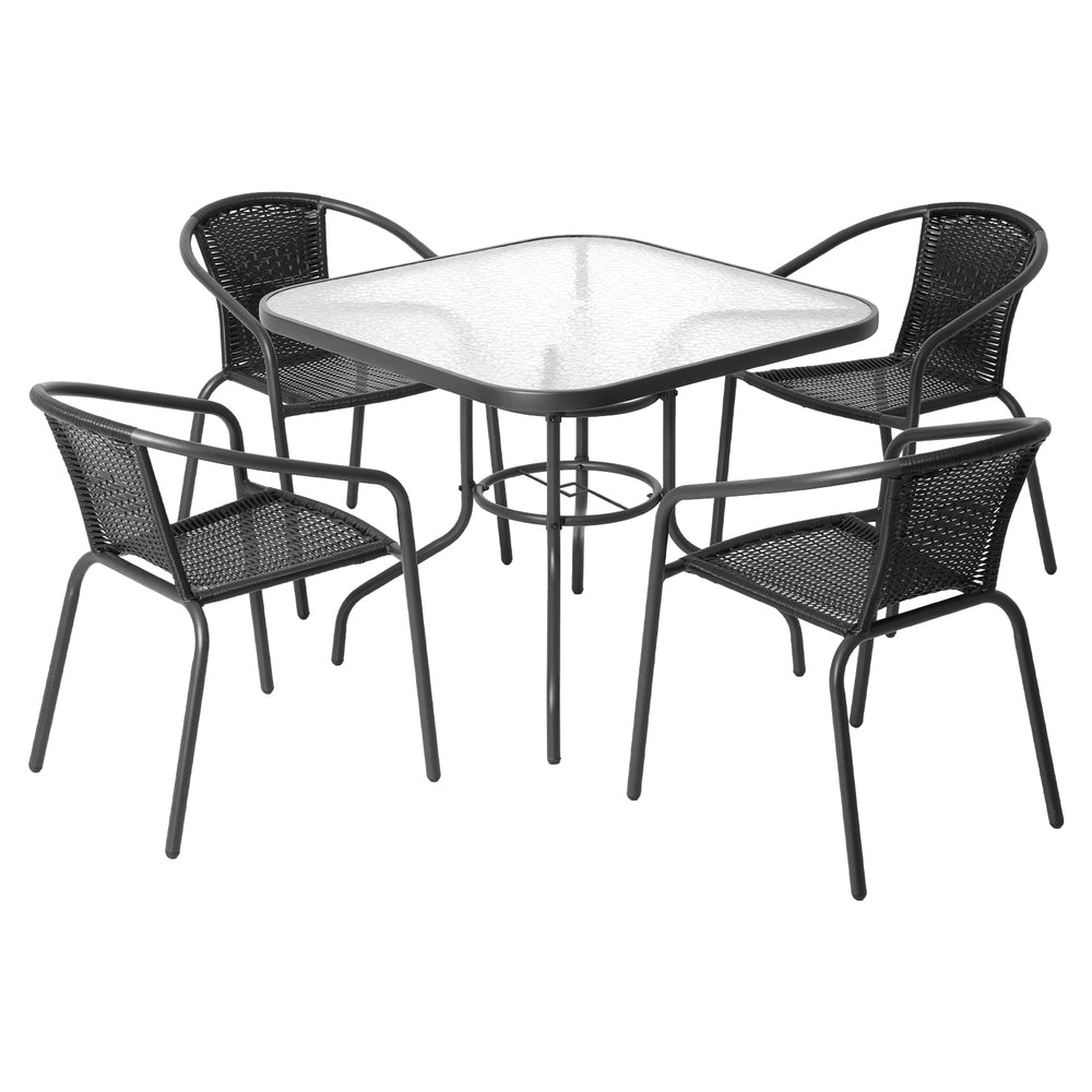 Gardeon Outdoor Dining Set 5 Piece Steel Stackable Chairs Table Patio Furniture Gardeon