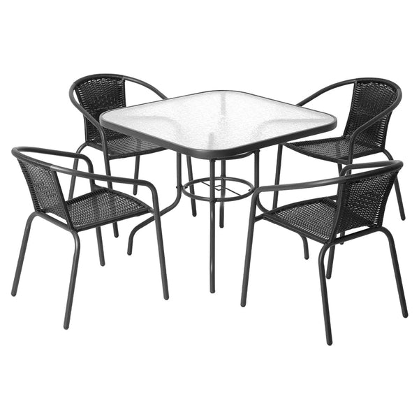 Gardeon Outdoor Dining Set 5 Piece Steel Stackable Chairs Table Patio Furniture Gardeon