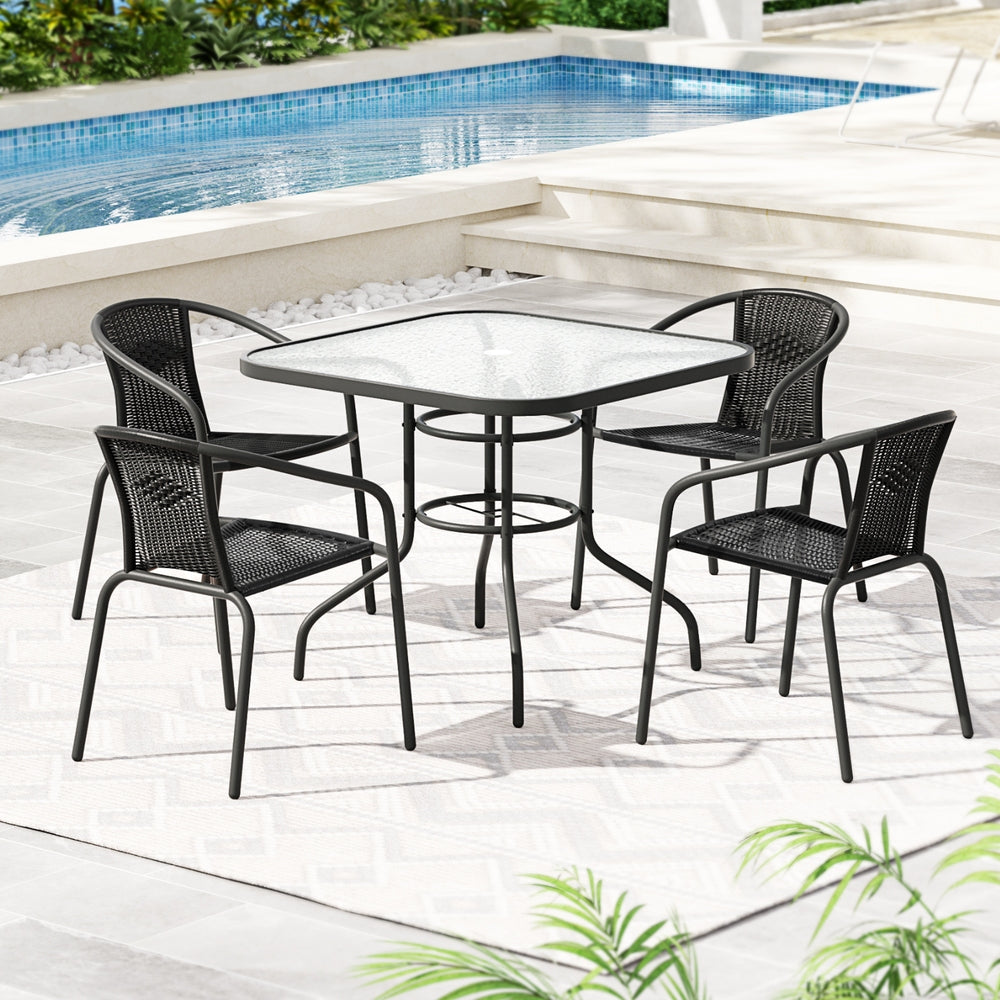 Gardeon Outdoor Dining Set 5 Piece Steel Stackable Chairs Table Patio Furniture Gardeon