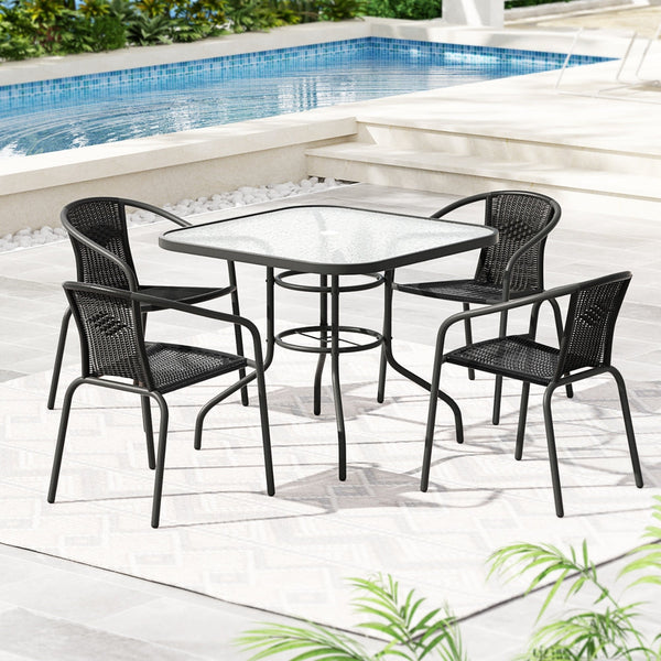 Gardeon Outdoor Dining Set 5 Piece Steel Stackable Chairs Table Patio Furniture Gardeon