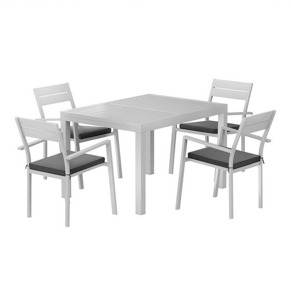 Gardeon Outdoor Dining Set 5 Piece Aluminum Extendable Table Setting White Awezingly
