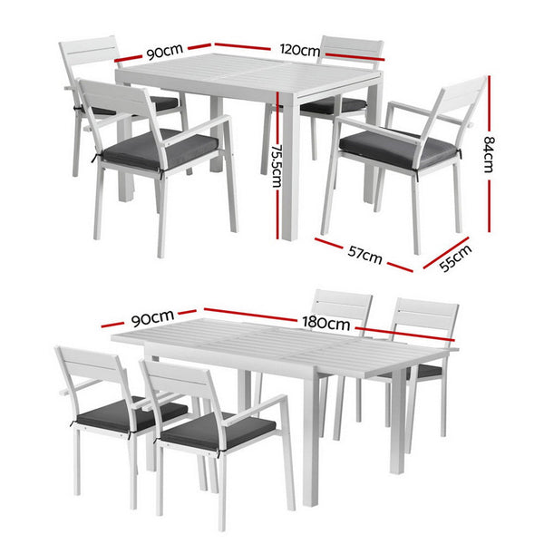Gardeon Outdoor Dining Set 5 Piece Aluminum Extendable Table Setting White Awezingly
