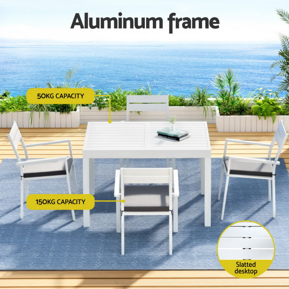 Gardeon Outdoor Dining Set 5 Piece Aluminum Extendable Table Setting White Awezingly
