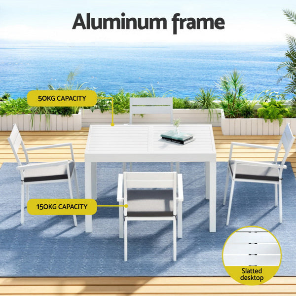 Gardeon Outdoor Dining Set 5 Piece Aluminum Extendable Table Setting White Awezingly