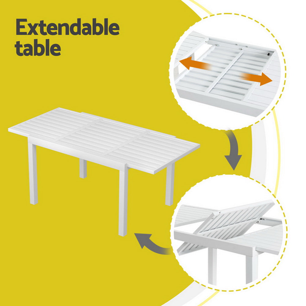 Gardeon Outdoor Dining Set 5 Piece Aluminum Extendable Table Setting White Awezingly