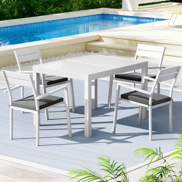 Gardeon Outdoor Dining Set 5 Piece Aluminum Extendable Table Setting White Awezingly