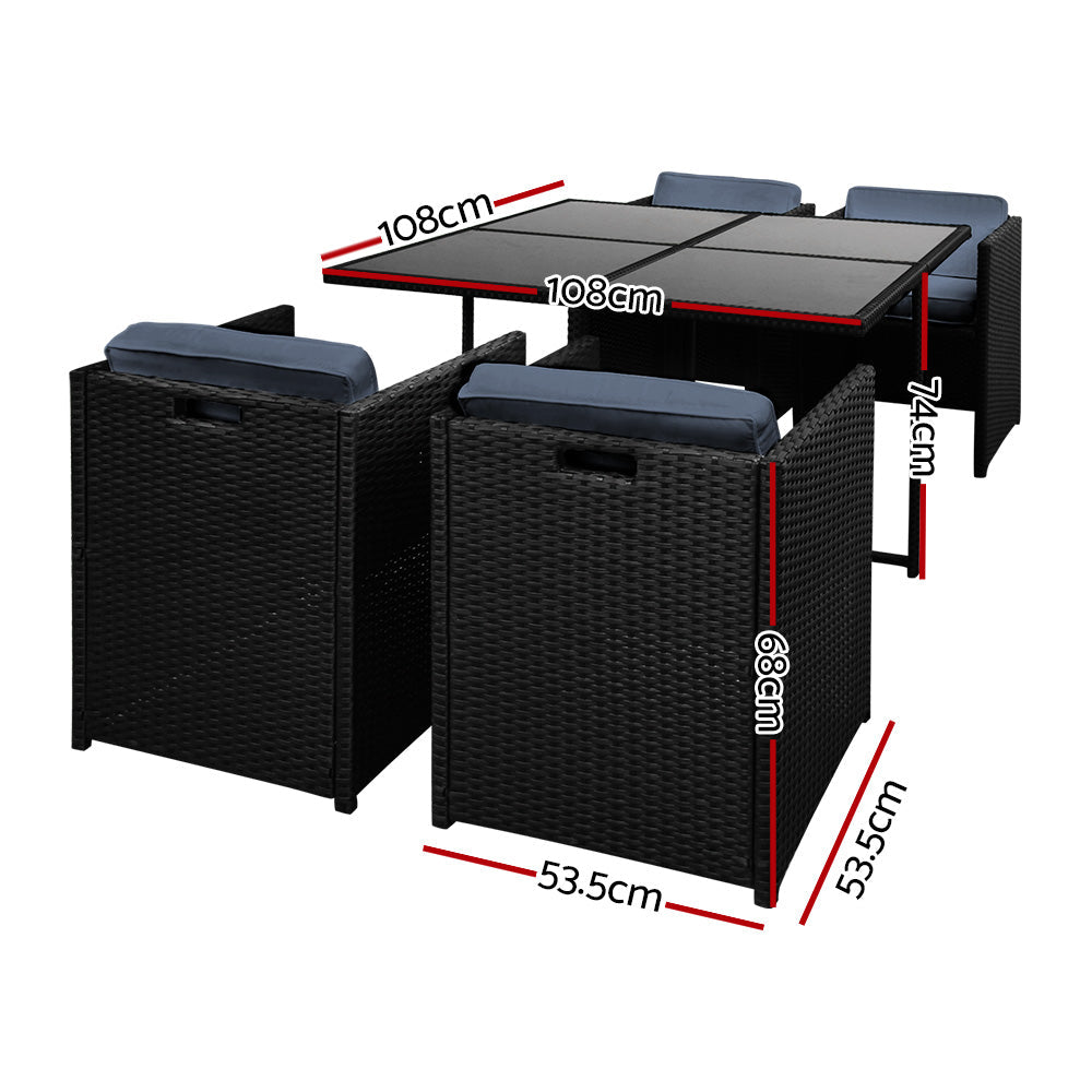 Gardeon 5 Piece Wicker Outdoor Dining Set - Black Gardeon