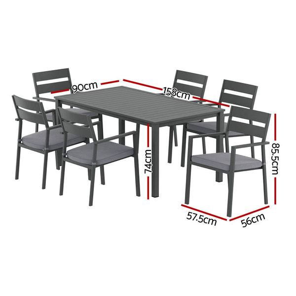 Gardeon Outdoor Dining Set 7 Piece Aluminum Table Chairs Setting Black Gardeon