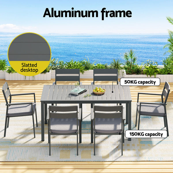 Gardeon Outdoor Dining Set 7 Piece Aluminum Table Chairs Setting Black Gardeon