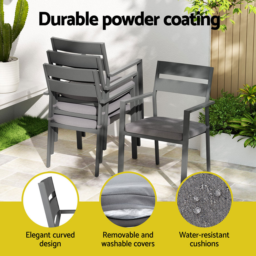 Gardeon Outdoor Dining Set 7 Piece Aluminum Table Chairs Setting Black Gardeon