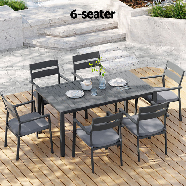 Gardeon Outdoor Dining Set 7 Piece Aluminum Table Chairs Setting Black Gardeon