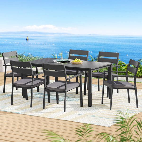 Gardeon Outdoor Dining Set 7 Piece Aluminum Table Chairs Setting Black Gardeon