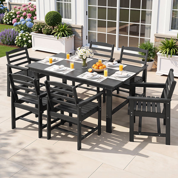 Gardeon 7 Piece Outdoor Dining Set Patio HDPE Table and Chairs Garden Furniture Awezingly